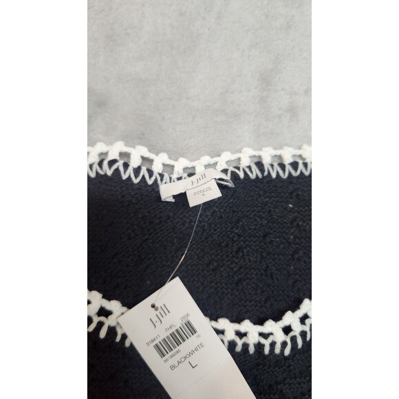 J.Jill Women's Size Large Black White Hand Embroidered Trim Sweater Tunic NWT - Picture 4 of 9